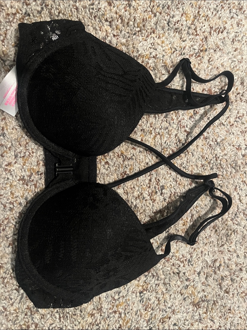 PINK Victoria's Secret Black Lace Push-Up Bra with Strappy Back
